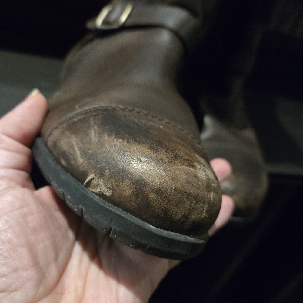 UGG Gershwin Shearling-Lined Brown Waterproof Leather Biker Boots - Picture 9 of 13